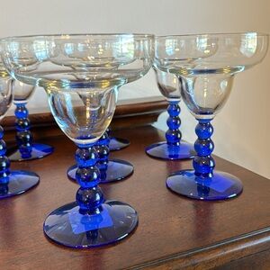MCM LIBBEY METROPOLIS BLUE MARGARITA GLASSES STEMWARE - SET OF 4. NEW WITH TAGS
